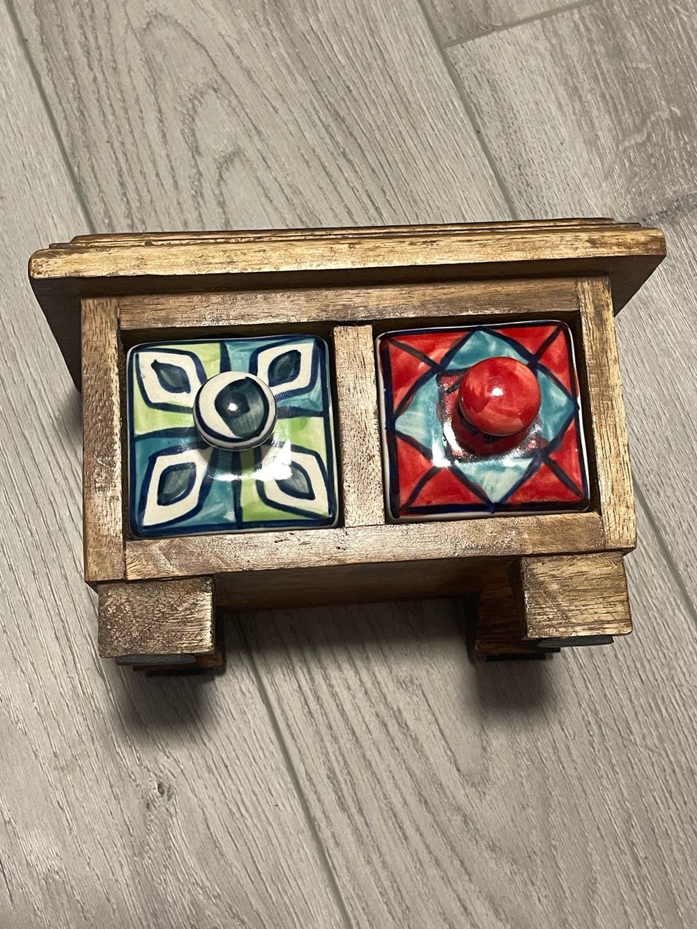 Mango Wood Hand painted Ceramic Drawers wooden decor drawer trinket jewelry box